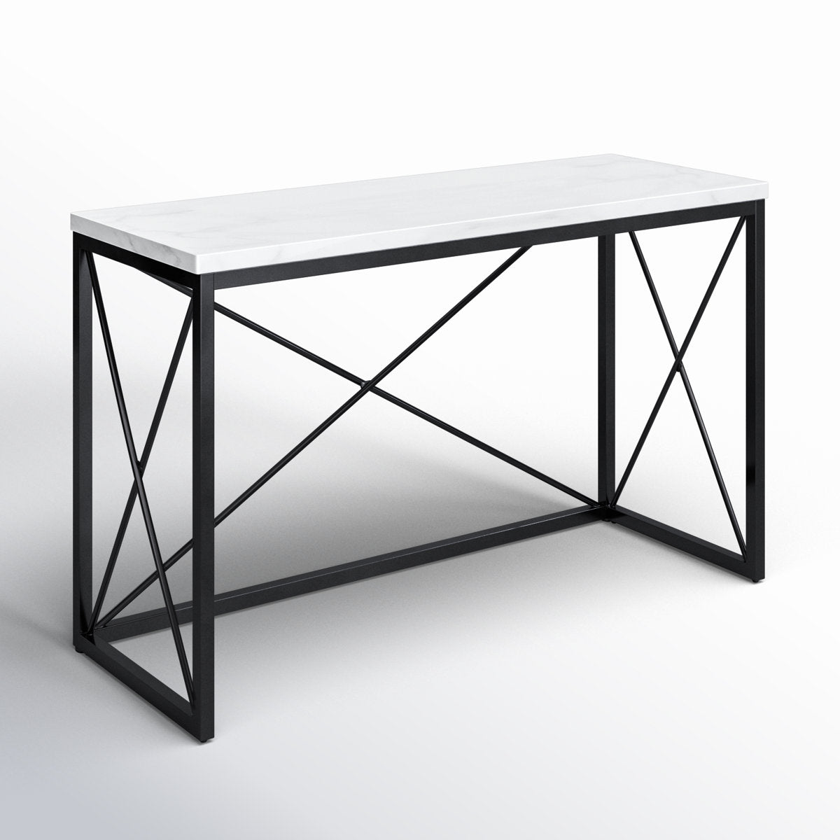 Console Table, White Marble Top with Black Iron Base