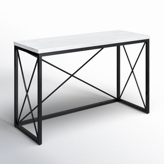 Console Table, White Marble Top with Black Iron Base