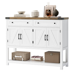 Console Table with 2 Drawers and Cabinets, White Base with Rustic Brown Top