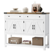 Console Table with 2 Drawers and Cabinets, White Base with Rustic Brown Top