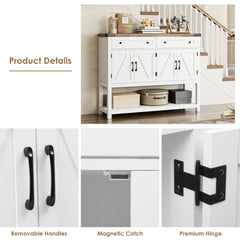 Console Table with 2 Drawers and Cabinets, White Base with Rustic Brown Top