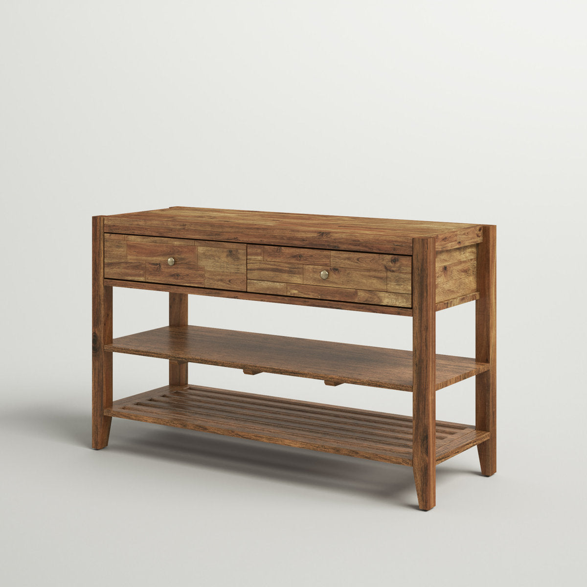 Console Table with 2 Drawers in Brown Solid Acacia Wood