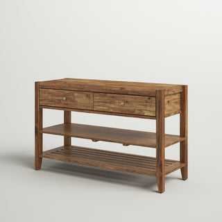 Console Table with 2 Drawers in Brown Solid Acacia Wood