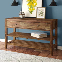 Console Table with 2 Drawers in Brown Solid Acacia Wood