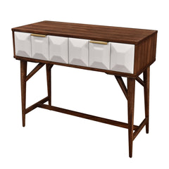 Console Table with 2 Drawers in Solid Acacia Wood, Brown and White