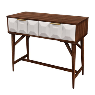 Console Table with 2 Drawers in Solid Acacia Wood, Brown and White
