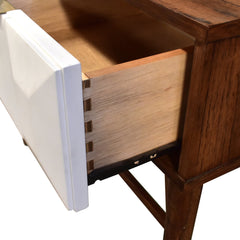 Console Table with 2 Drawers in Solid Acacia Wood, Brown and White