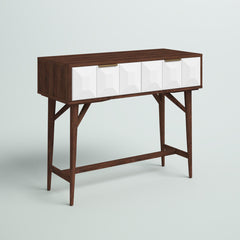 Console Table with 2 Drawers in Solid Acacia Wood, Brown and White