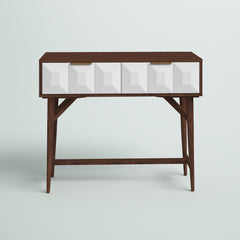 Console Table with 2 Drawers in Solid Acacia Wood, Brown and White