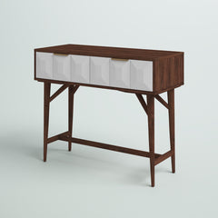 Console Table with 2 Drawers in Solid Acacia Wood, Brown and White