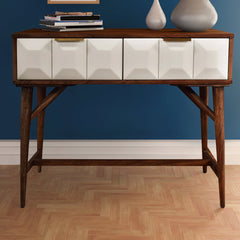 Console Table with 2 Drawers in Solid Acacia Wood, Brown and White