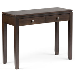 Console Table with 2 Drawers, Solid Pine Wood in Mahogany Brown