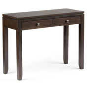 Console Table with 2 Drawers, Solid Pine Wood in Mahogany Brown