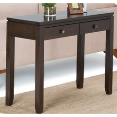 Console Table with 2 Drawers, Solid Pine Wood in Mahogany Brown