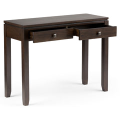 Console Table with 2 Drawers, Solid Pine Wood in Mahogany Brown