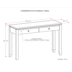 Console Table with 2 Drawers, Solid Pine Wood in Mahogany Brown