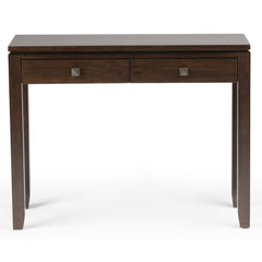Console Table with 2 Drawers, Solid Pine Wood in Mahogany Brown