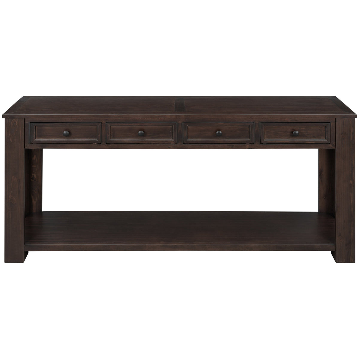 Console Table with 4 Drawers and Lower Shelf in Espresso Solid Wood and MDF