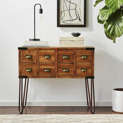 Console Table with 8 Drawers and Wood Top