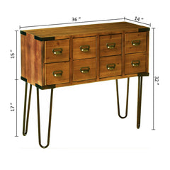 Console Table with 8 Drawers and Wood Top