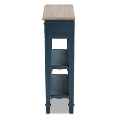 Console Table with Brown Top, Drawer and Two Shelves