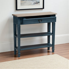 Console Table with Brown Top, Drawer and Two Shelves