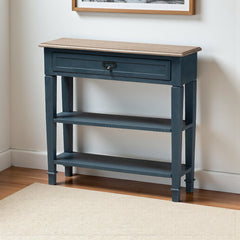 Console Table with Brown Top, Drawer and Two Shelves