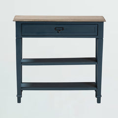Console Table with Brown Top, Drawer and Two Shelves