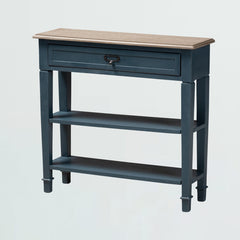 Console Table with Brown Top, Drawer and Two Shelves