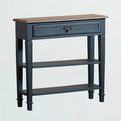 Console Table with Brown Top, Drawer and Two Shelves