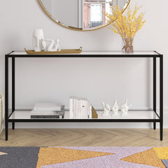 Console Table with Clear Glass Top and Blackened Bronze Base
