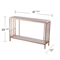 Console Table with Cream Faux Stone Top and Gold Iron Base