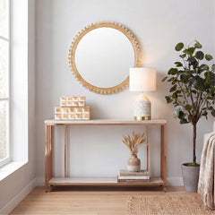 Console Table with Cream Faux Stone Top and Gold Iron Base