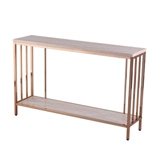Console Table with Cream Faux Stone Top and Gold Iron Base
