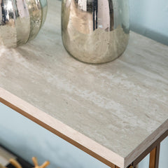 Console Table with Cream Faux Stone Top and Gold Iron Base