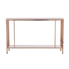 Console Table with Cream Faux Stone Top and Gold Iron Base