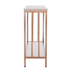 Console Table with Cream Faux Stone Top and Gold Iron Base