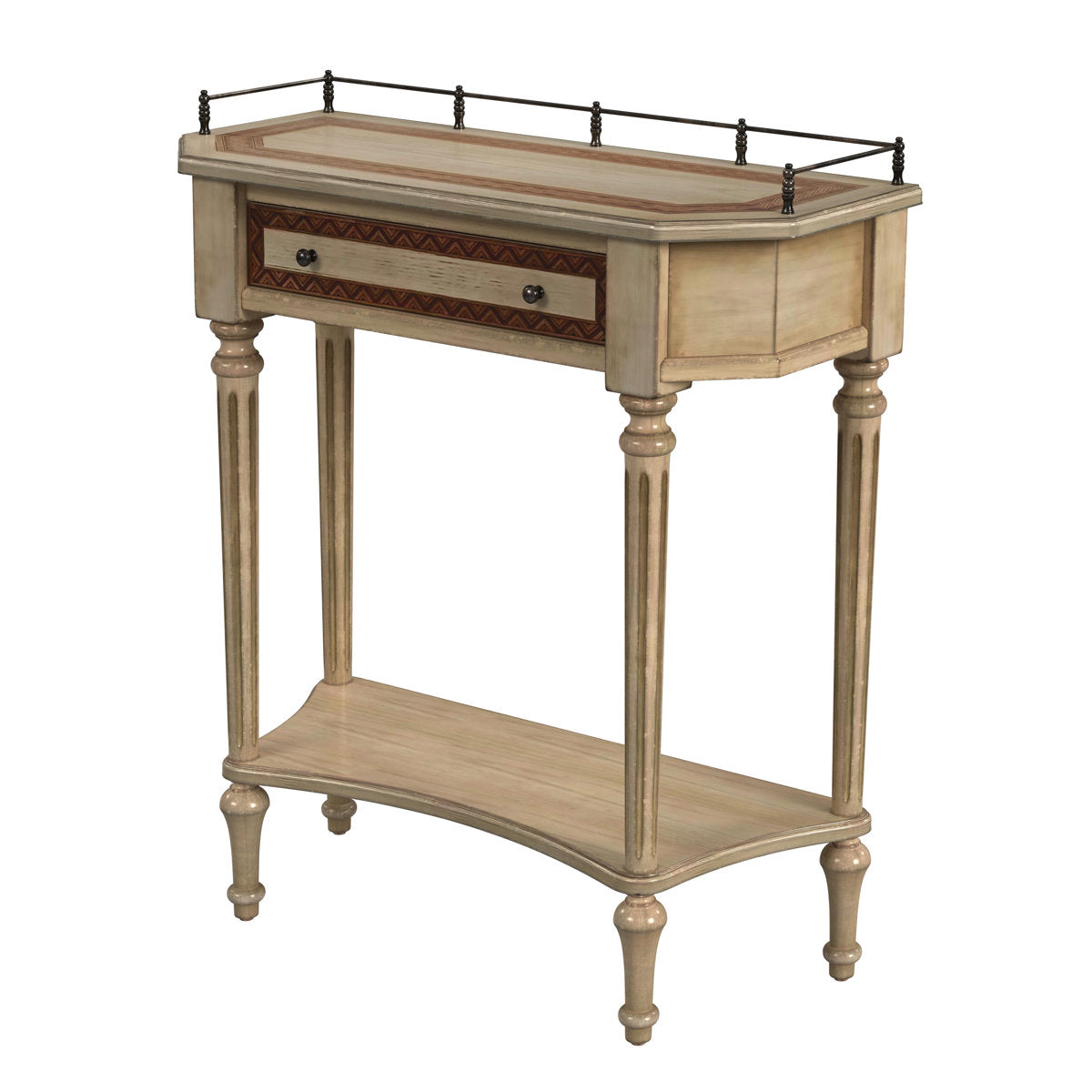 Console Table with Drawer and Lower Shelf in Antique Beige