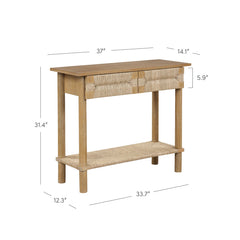 Console Table with Drawers and Shelf, Light Brown Wood