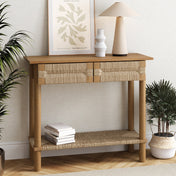 Console Table with Drawers and Shelf, Light Brown Wood