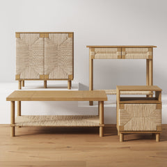 Console Table with Drawers and Shelf, Light Brown Wood
