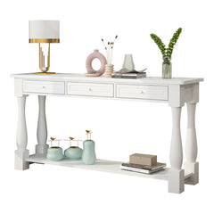 Console Table with Drawers and Shelves, Manufactured Wood, White