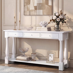 Console Table with Drawers and Shelves, Manufactured Wood, White