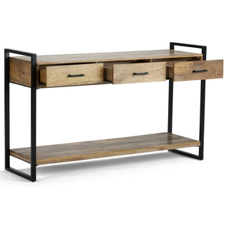 Console Table with Drawers in Mango Wood and Iron, Brown