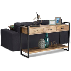 Console Table with Drawers in Mango Wood and Iron, Brown
