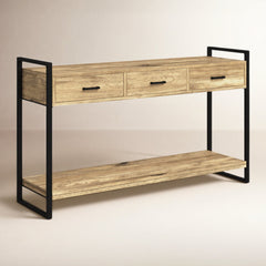 Console Table with Drawers in Mango Wood and Iron, Brown
