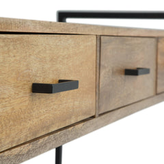 Console Table with Drawers in Mango Wood and Iron, Brown