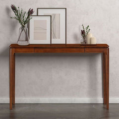 Console Table with Drawers in Solid and Manufactured Wood, Dark Walnut