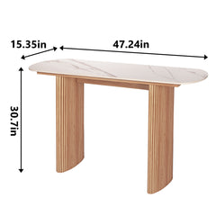 Console Table with Faux Marble Top and Natural Rubberwood Base