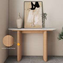 Console Table with Faux Marble Top and Natural Rubberwood Base